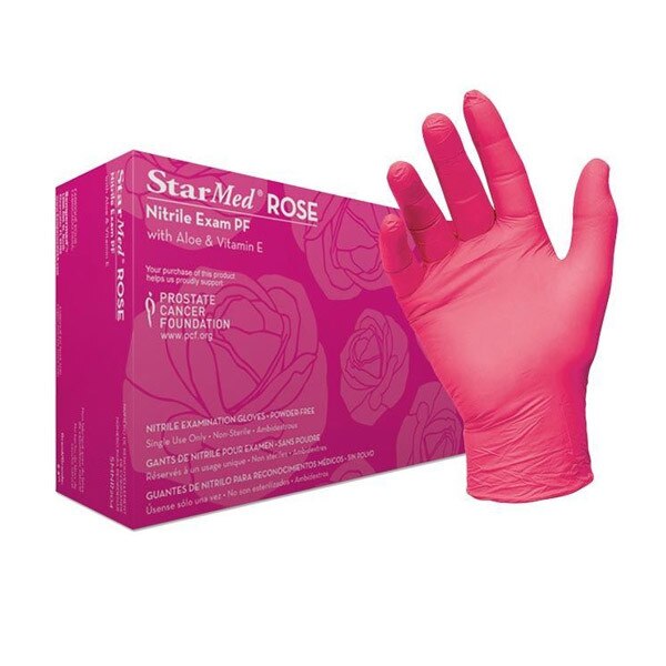 Pink Rose Nitrile Exam Glove Medium Aloe Coated 200/Box MedStat